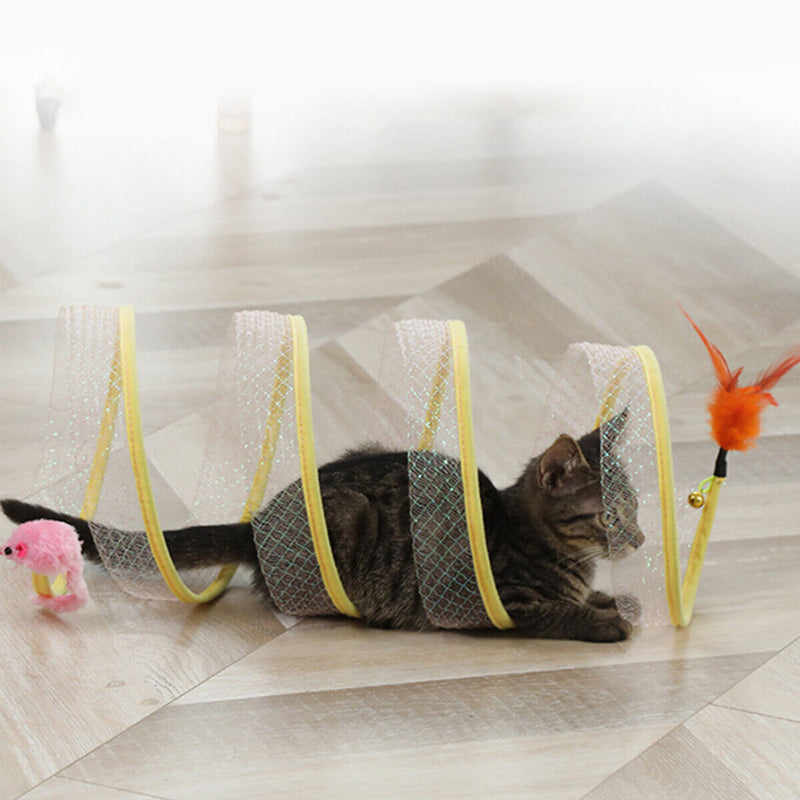CattyCoil™ - Túnel Interativo com Brinquedos e Molas para Gatos
