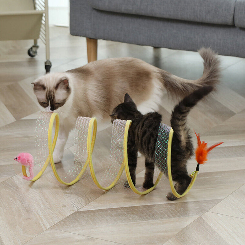 CattyCoil™ - Túnel Interativo com Brinquedos e Molas para Gatos