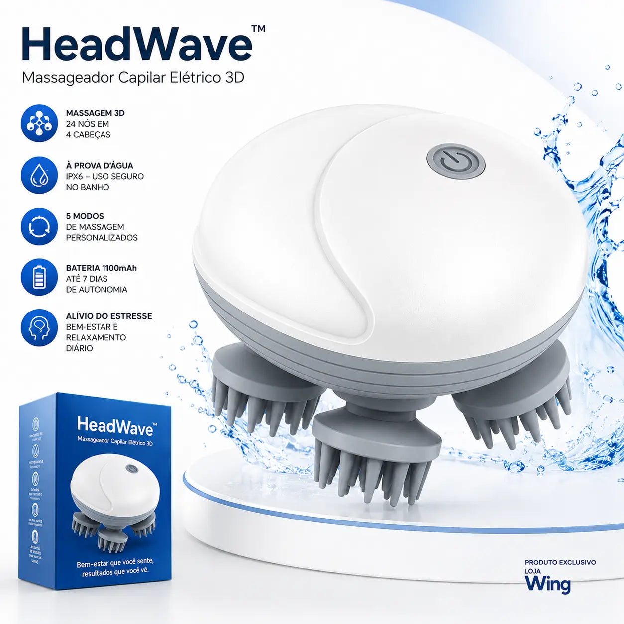 HeadWave™ – O Massageador Capilar Elétrico