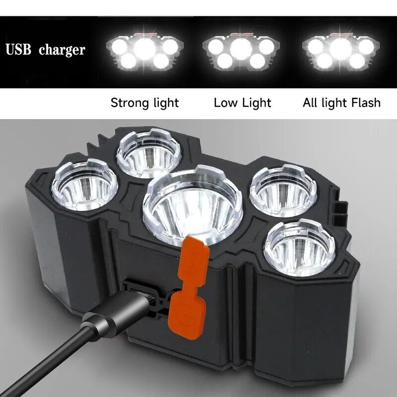 UltraLight - Lanterna Para Acampamento e Pesca Com 5 LEDS Recarregável Com Bateria Embutida.
