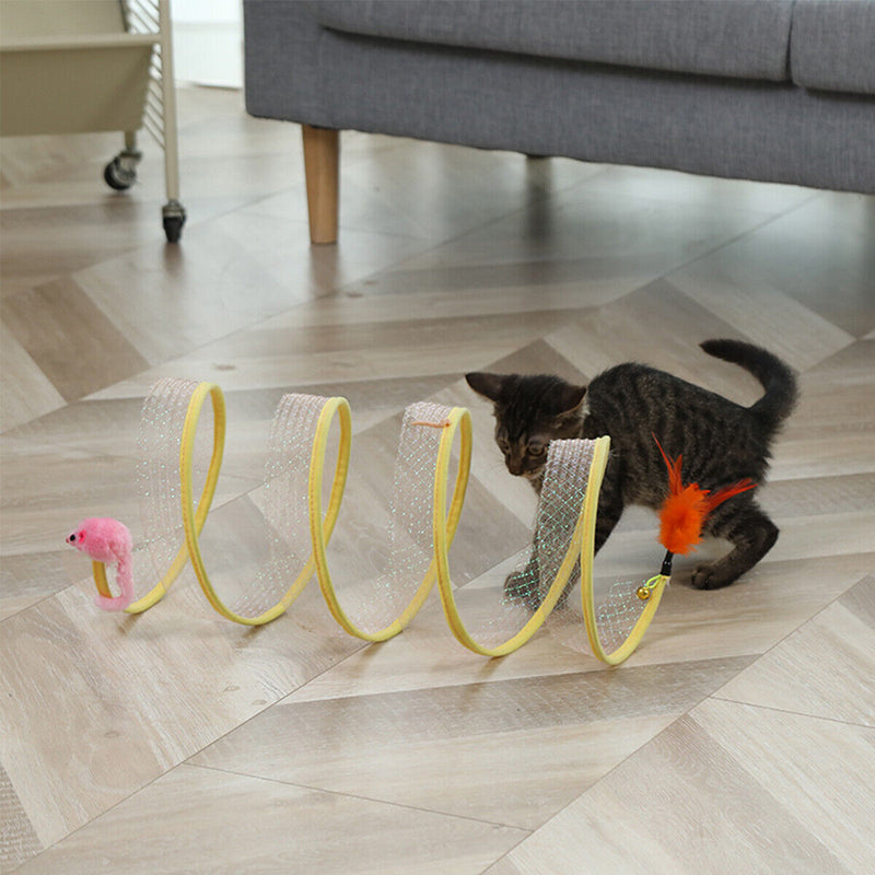 CattyCoil™ - Túnel Interativo com Brinquedos e Molas para Gatos
