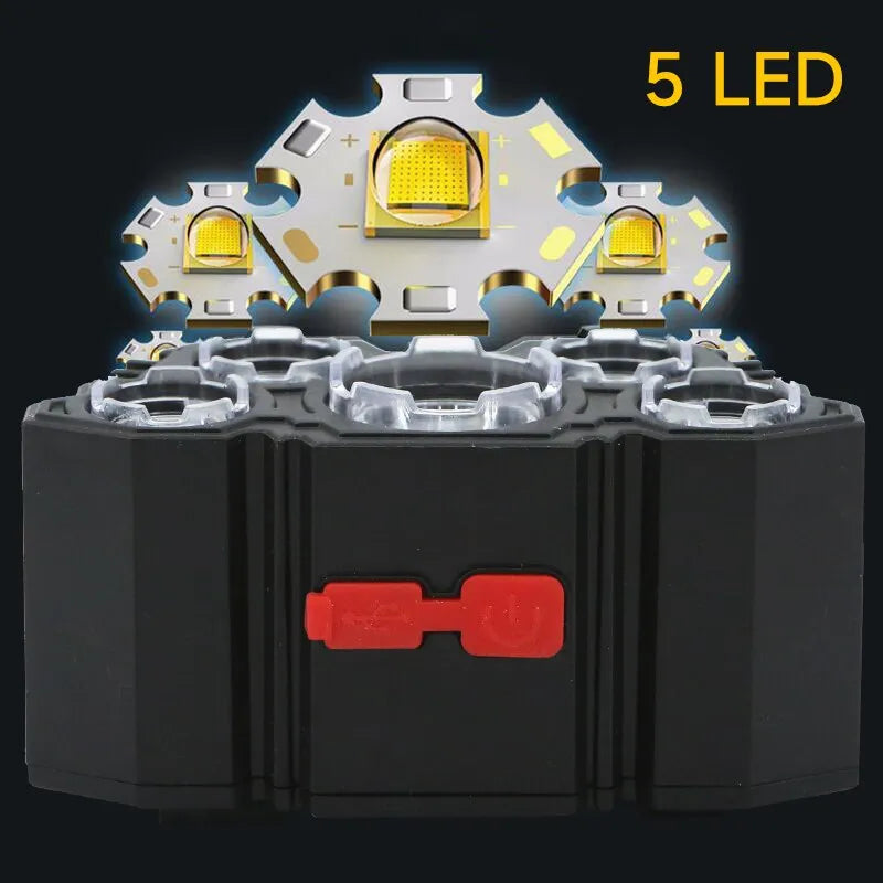 UltraLight - Lanterna Para Acampamento e Pesca Com 5 LEDS Recarregável Com Bateria Embutida.