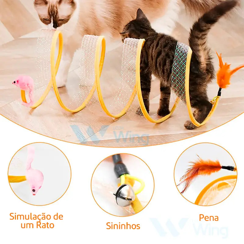 CattyCoil™ - Túnel Interativo com Brinquedos e Molas para Gatos