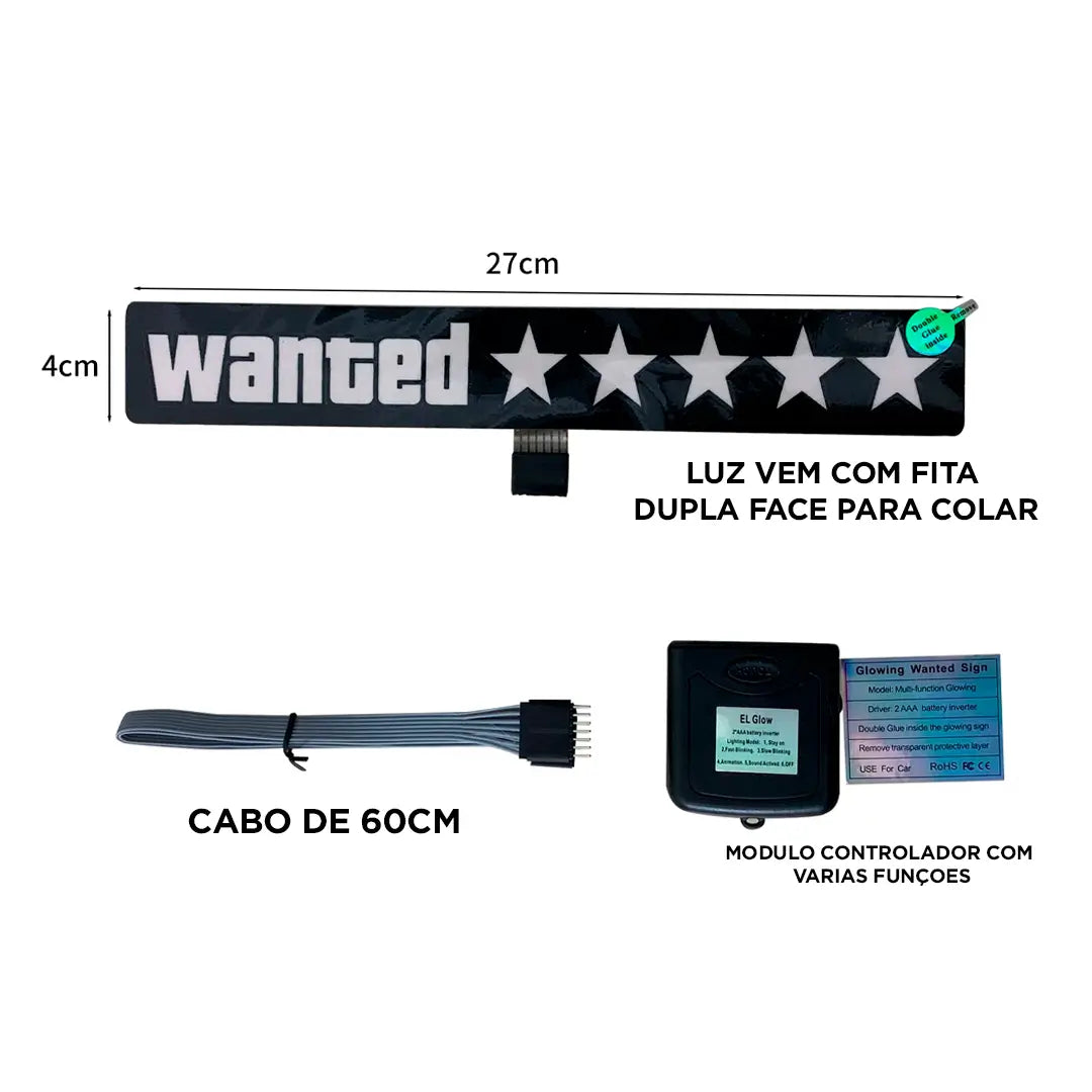 Wanted - Adesivo LED GTA 5 Estrelas para Carros [Leve 2 e Economize]
